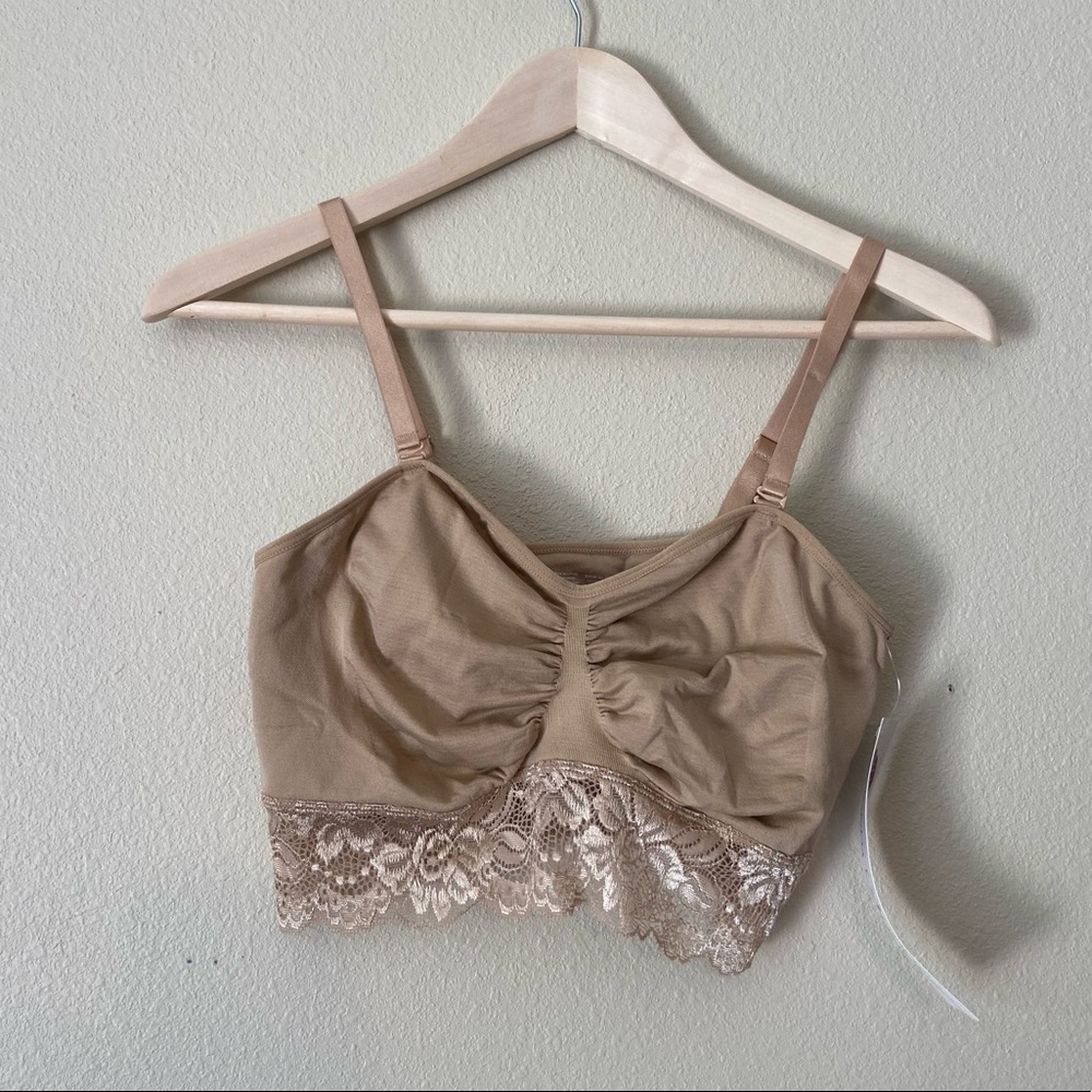 Rhonda Shear Seamless Lace Bra with Removable Straps Nude Large